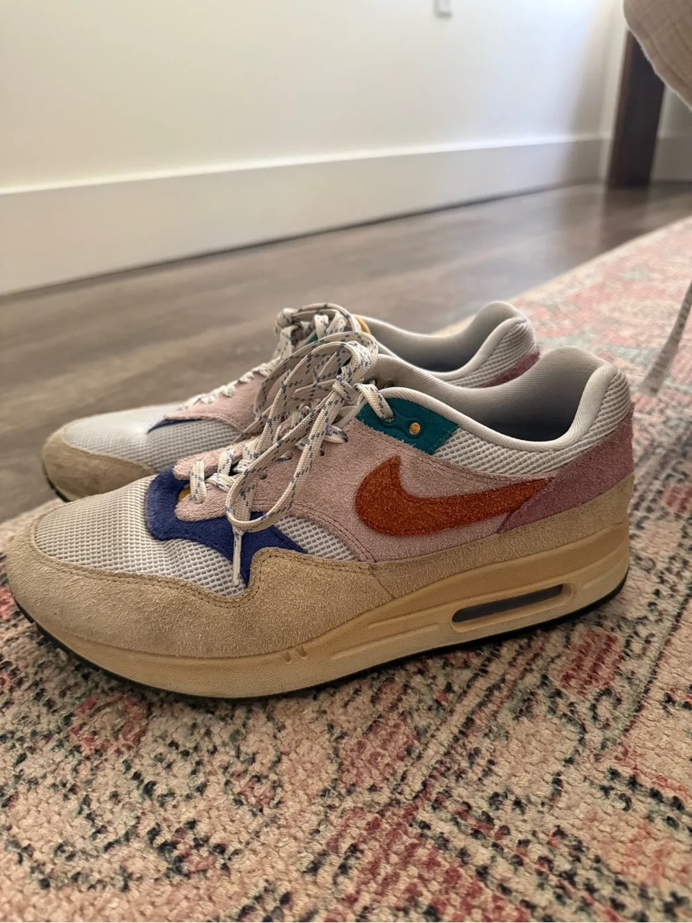 Nike Air Max 1 Beige, Pink, Orange, Blue Suede Mesh Sneaker
